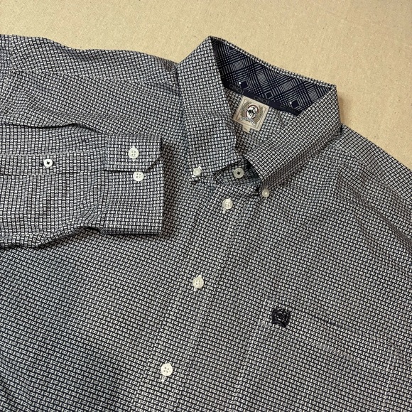 Cinch Men’s Button Up Shirt Men’s Sz XL Long Sleeve Gray Black Diamond Square - Picture 1 of 5